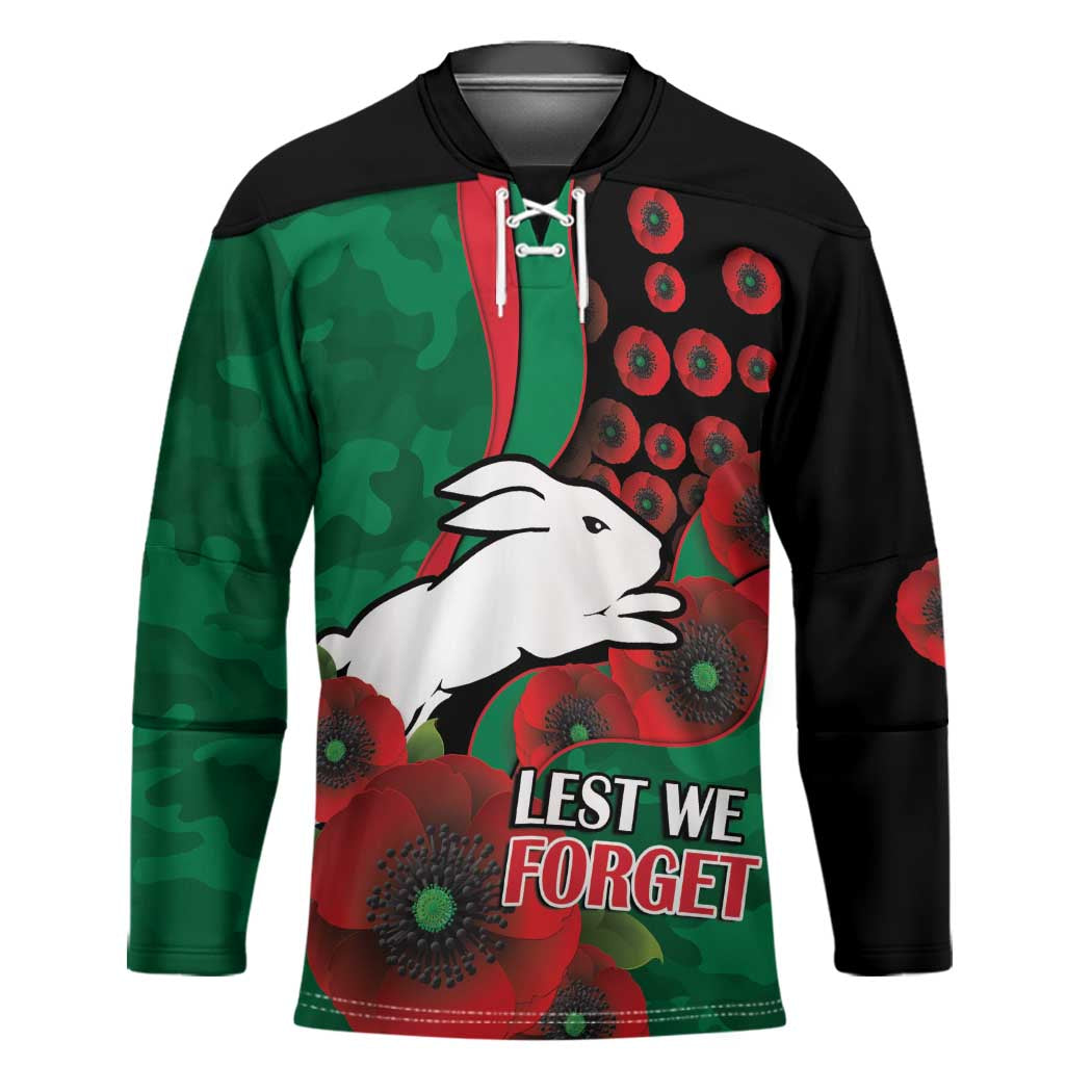 South Sydney Rabbitohs ANZAC Personalised Hockey Jersey Lest We Forget Poppy Camo