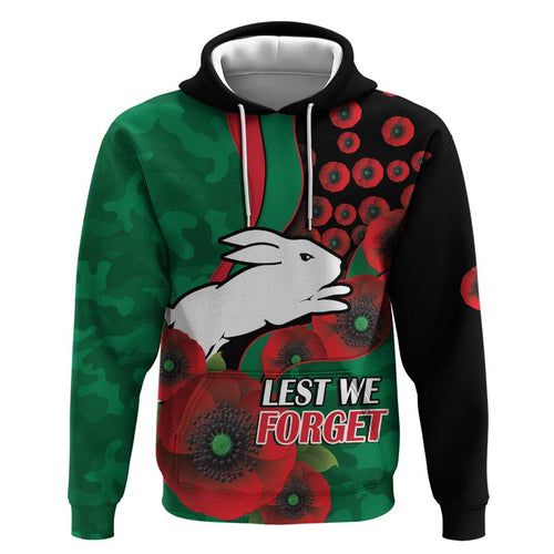 South Sydney Rabbitohs ANZAC Personalised Hoodie Lest We Forget Poppy Camo