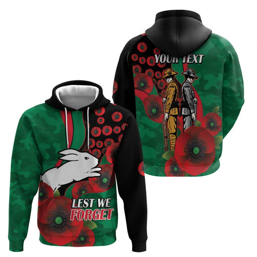 South Sydney Rabbitohs ANZAC Personalised Hoodie Lest We Forget Poppy Camo