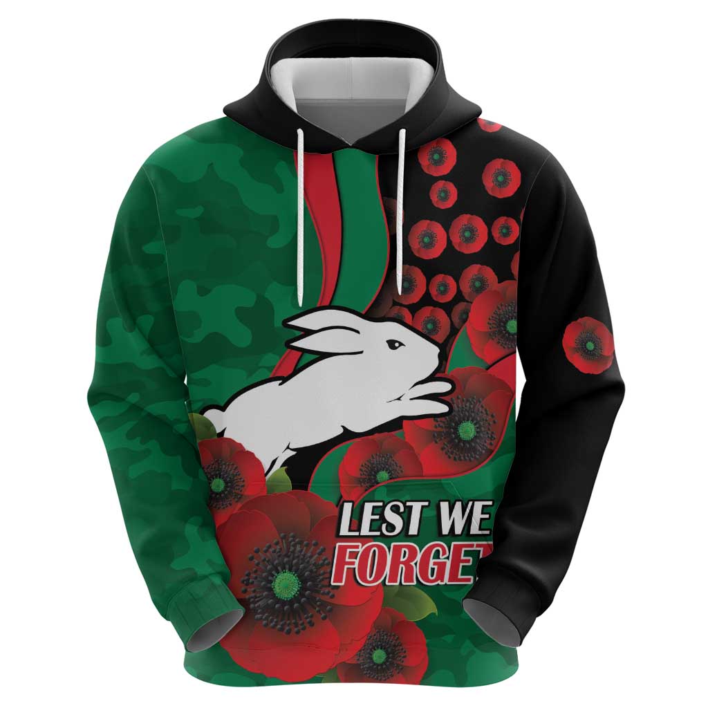 South Sydney Rabbitohs ANZAC Personalised Hoodie Lest We Forget Poppy Camo