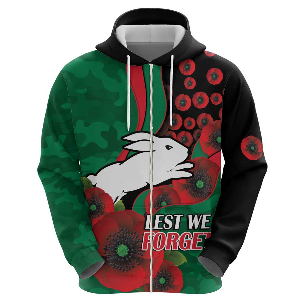 South Sydney Rabbitohs ANZAC Personalised Hoodie Lest We Forget Poppy Camo