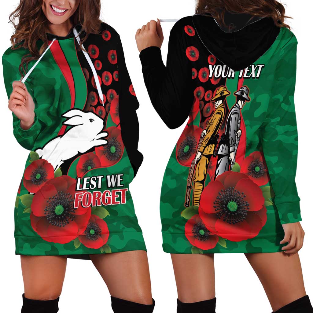 South Sydney Rabbitohs ANZAC Personalised Hoodie Dress Lest We Forget Poppy Camo