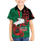 South Sydney Rabbitohs ANZAC Personalised Kid Hawaiian Shirt Lest We Forget Poppy Camo