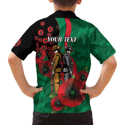 South Sydney Rabbitohs ANZAC Personalised Kid Hawaiian Shirt Lest We Forget Poppy Camo