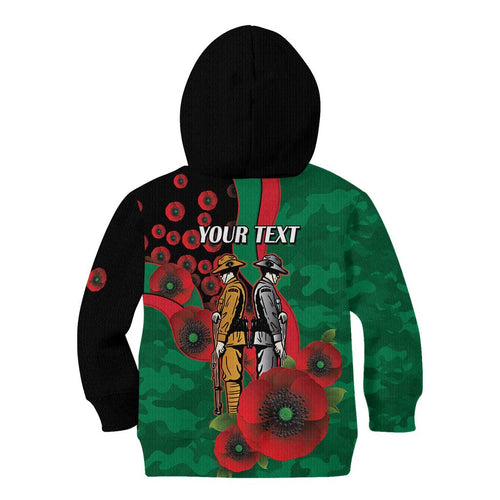 South Sydney Rabbitohs ANZAC Personalised Kid Hoodie Lest We Forget Poppy Camo