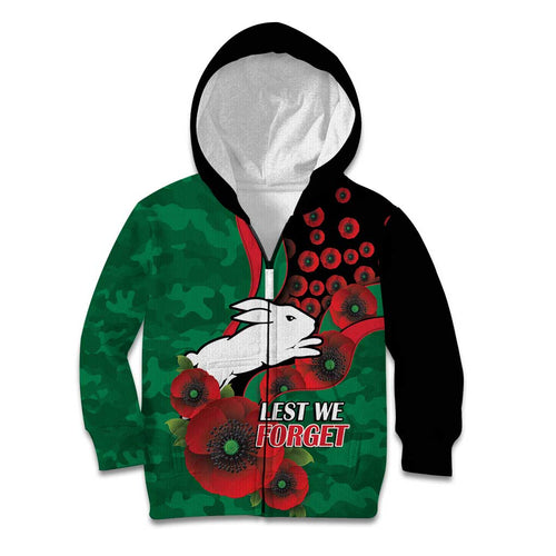 South Sydney Rabbitohs ANZAC Personalised Kid Hoodie Lest We Forget Poppy Camo