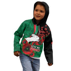 South Sydney Rabbitohs ANZAC Personalised Kid Hoodie Lest We Forget Poppy Camo