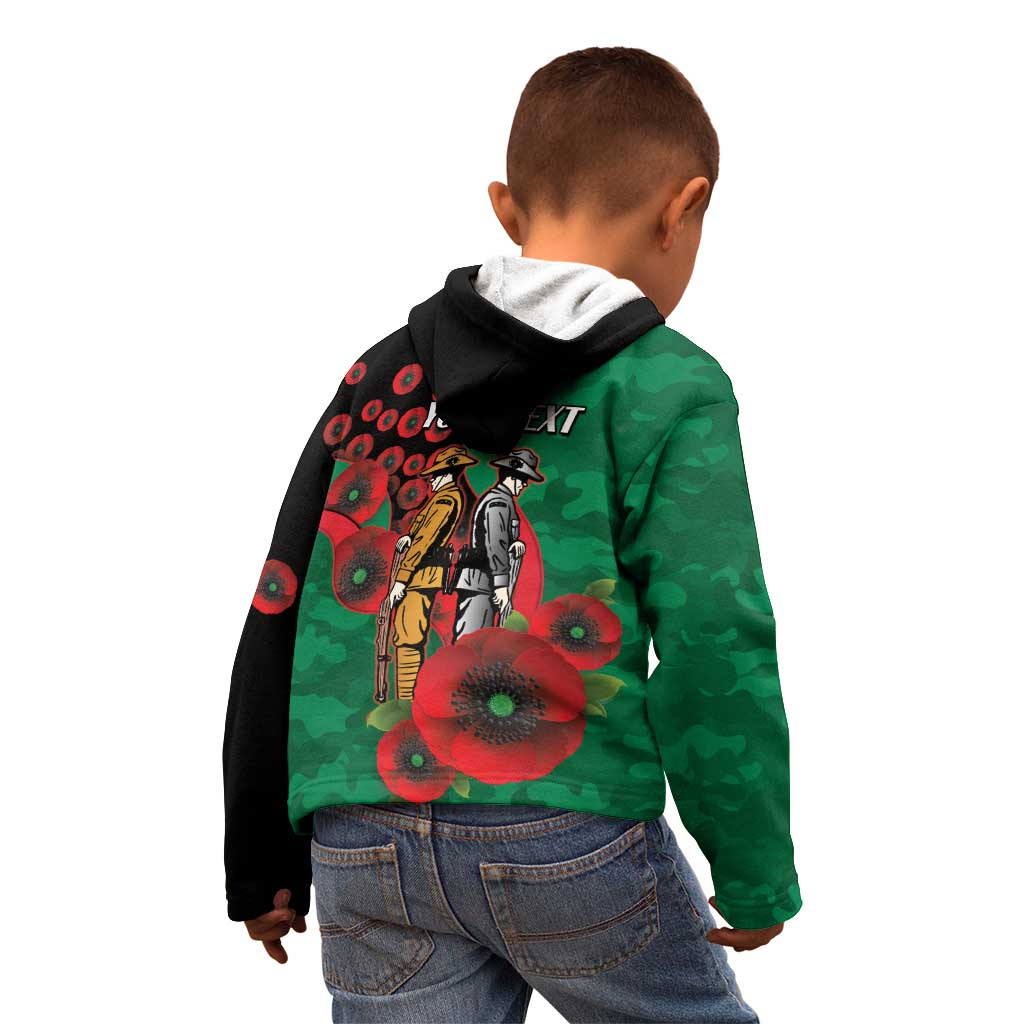 South Sydney Rabbitohs ANZAC Personalised Kid Hoodie Lest We Forget Poppy Camo
