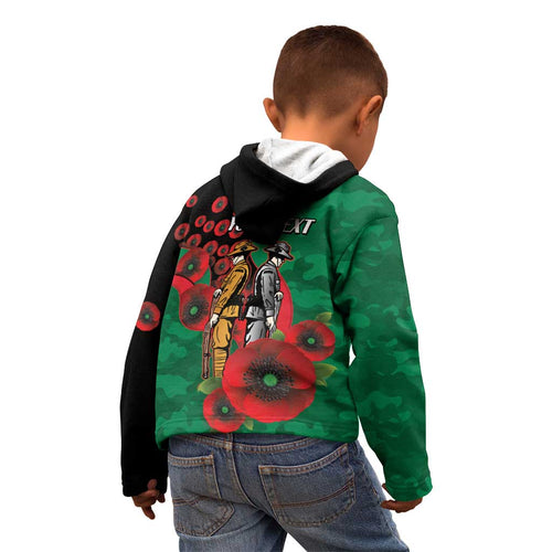 South Sydney Rabbitohs ANZAC Personalised Kid Hoodie Lest We Forget Poppy Camo