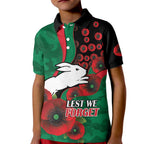 South Sydney Rabbitohs ANZAC Personalised Kid Polo Shirt Lest We Forget Poppy Camo