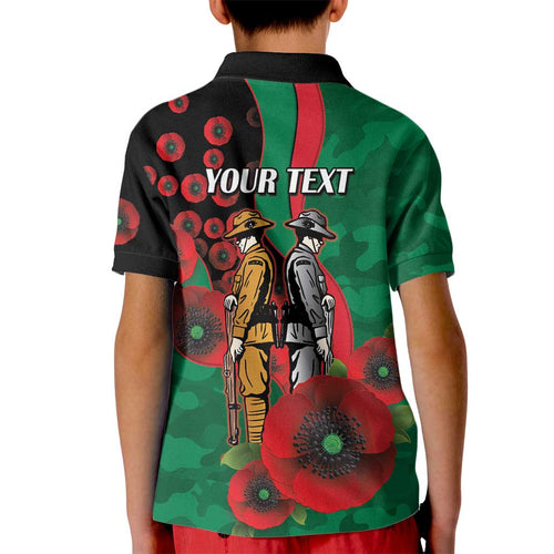 South Sydney Rabbitohs ANZAC Personalised Kid Polo Shirt Lest We Forget Poppy Camo