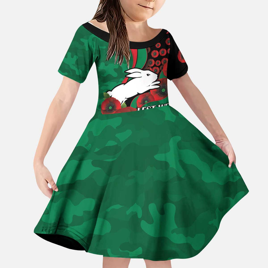 South Sydney Rabbitohs ANZAC Personalised Kid Short Sleeve Dress Lest We Forget Poppy Camo