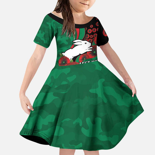 South Sydney Rabbitohs ANZAC Personalised Kid Short Sleeve Dress Lest We Forget Poppy Camo