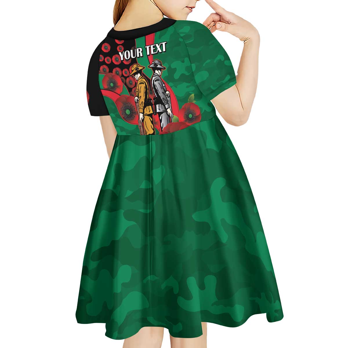 South Sydney Rabbitohs ANZAC Personalised Kid Short Sleeve Dress Lest We Forget Poppy Camo