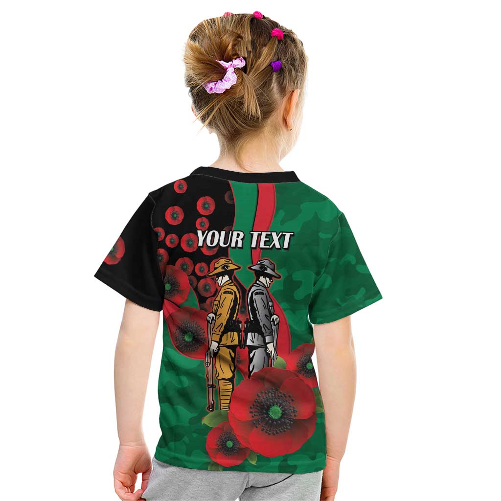 South Sydney Rabbitohs ANZAC Personalised Kid T Shirt Lest We Forget Poppy Camo