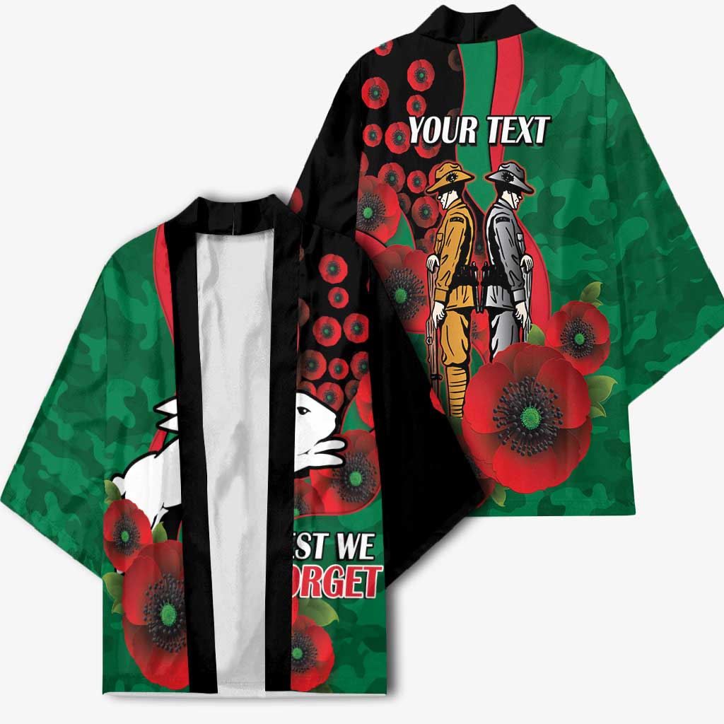 South Sydney Rabbitohs ANZAC Personalised Kimono Lest We Forget Poppy Camo