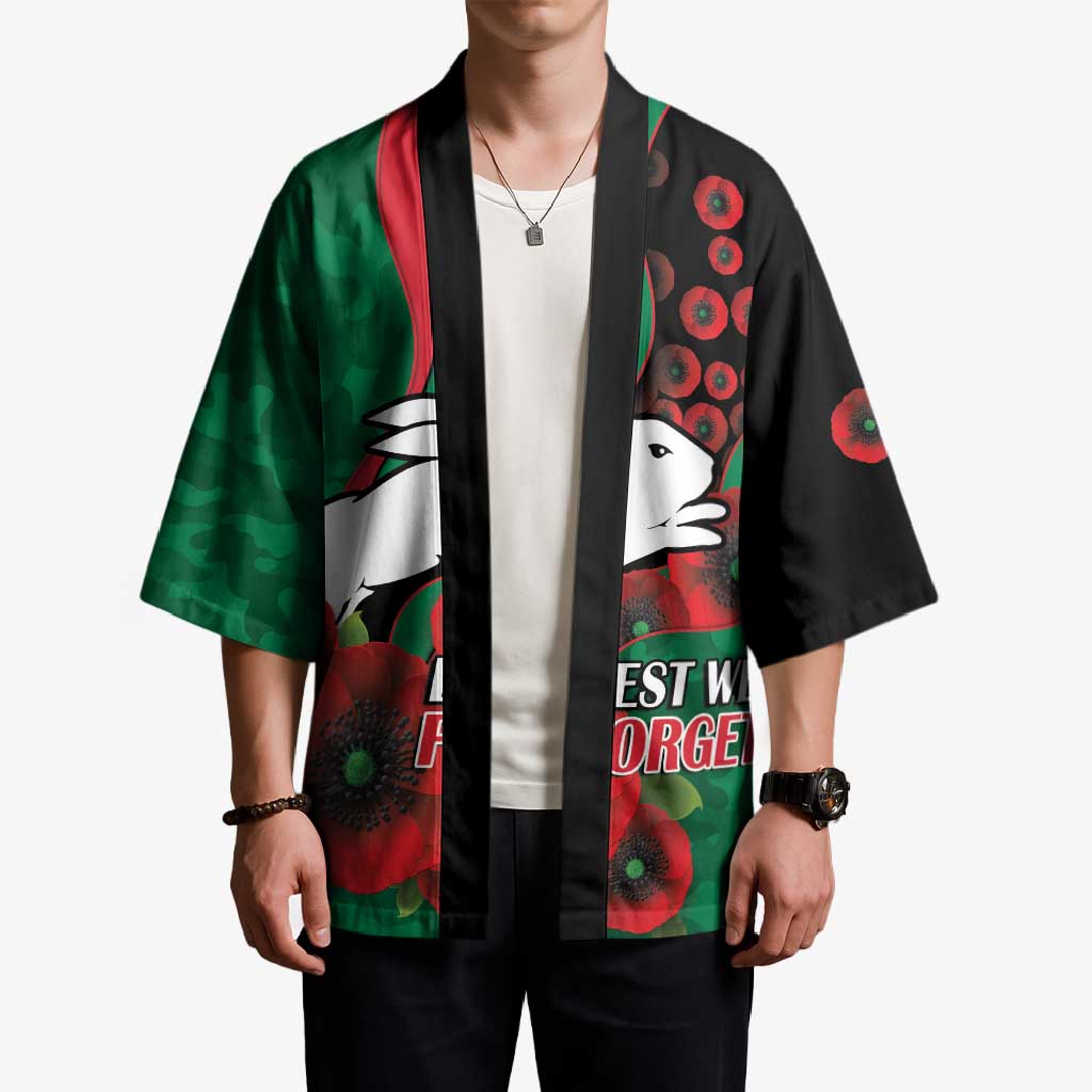 South Sydney Rabbitohs ANZAC Personalised Kimono Lest We Forget Poppy Camo