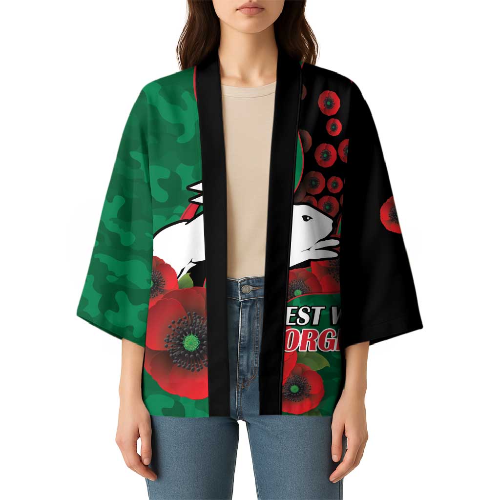 South Sydney Rabbitohs ANZAC Personalised Kimono Lest We Forget Poppy Camo