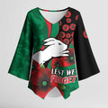 South Sydney Rabbitohs ANZAC Personalised Kimono Sleeve Blouse Lest We Forget Poppy Camo
