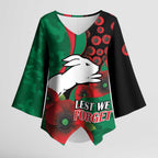 South Sydney Rabbitohs ANZAC Personalised Kimono Sleeve Blouse Lest We Forget Poppy Camo