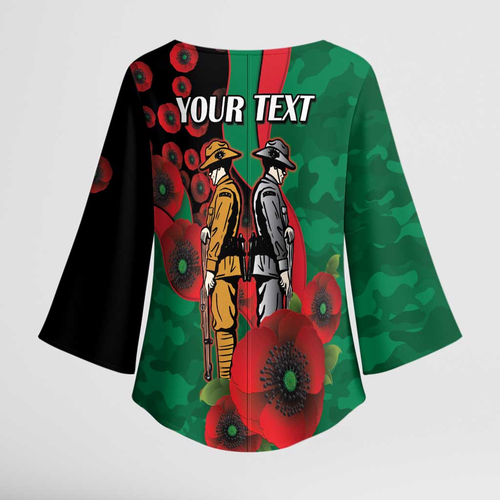 South Sydney Rabbitohs ANZAC Personalised Kimono Sleeve Blouse Lest We Forget Poppy Camo