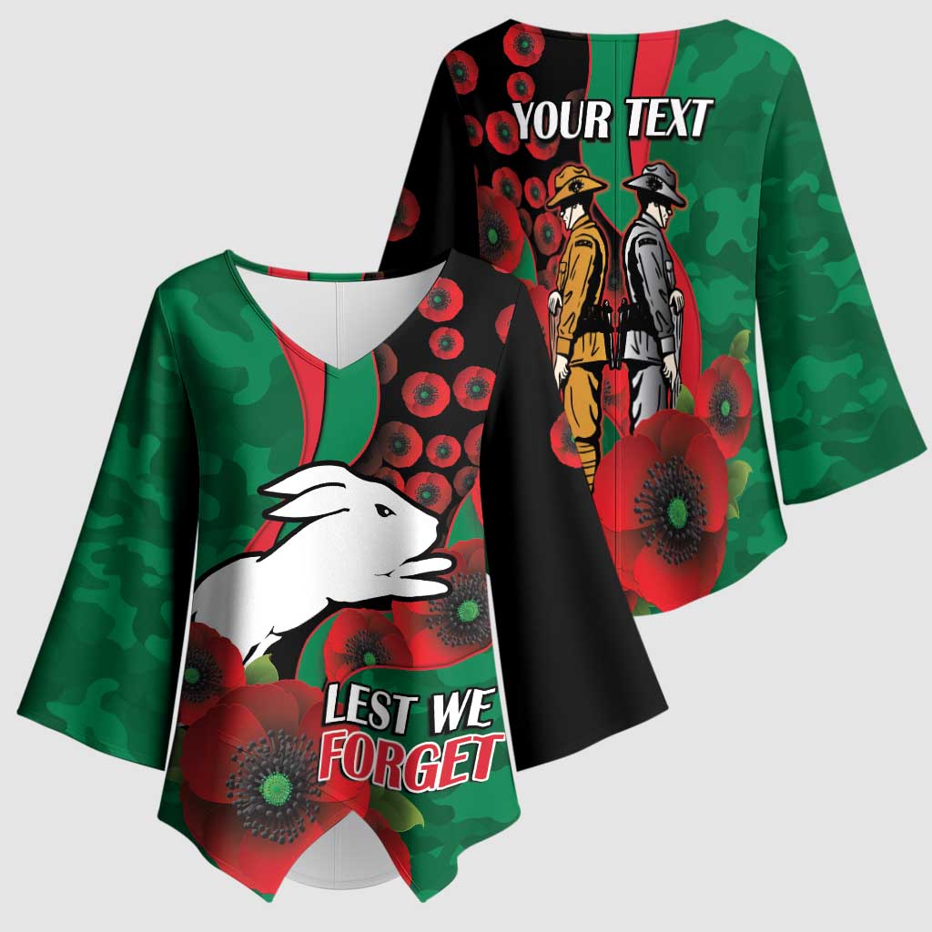 South Sydney Rabbitohs ANZAC Personalised Kimono Sleeve Blouse Lest We Forget Poppy Camo