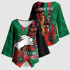 South Sydney Rabbitohs ANZAC Personalised Kimono Sleeve Blouse Lest We Forget Poppy Camo