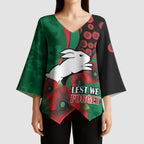 South Sydney Rabbitohs ANZAC Personalised Kimono Sleeve Blouse Lest We Forget Poppy Camo