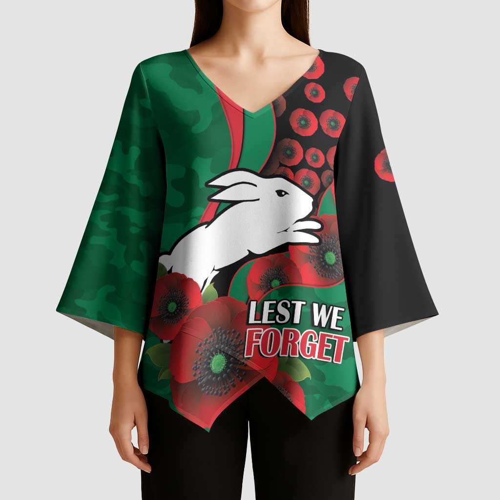 South Sydney Rabbitohs ANZAC Personalised Kimono Sleeve Blouse Lest We Forget Poppy Camo