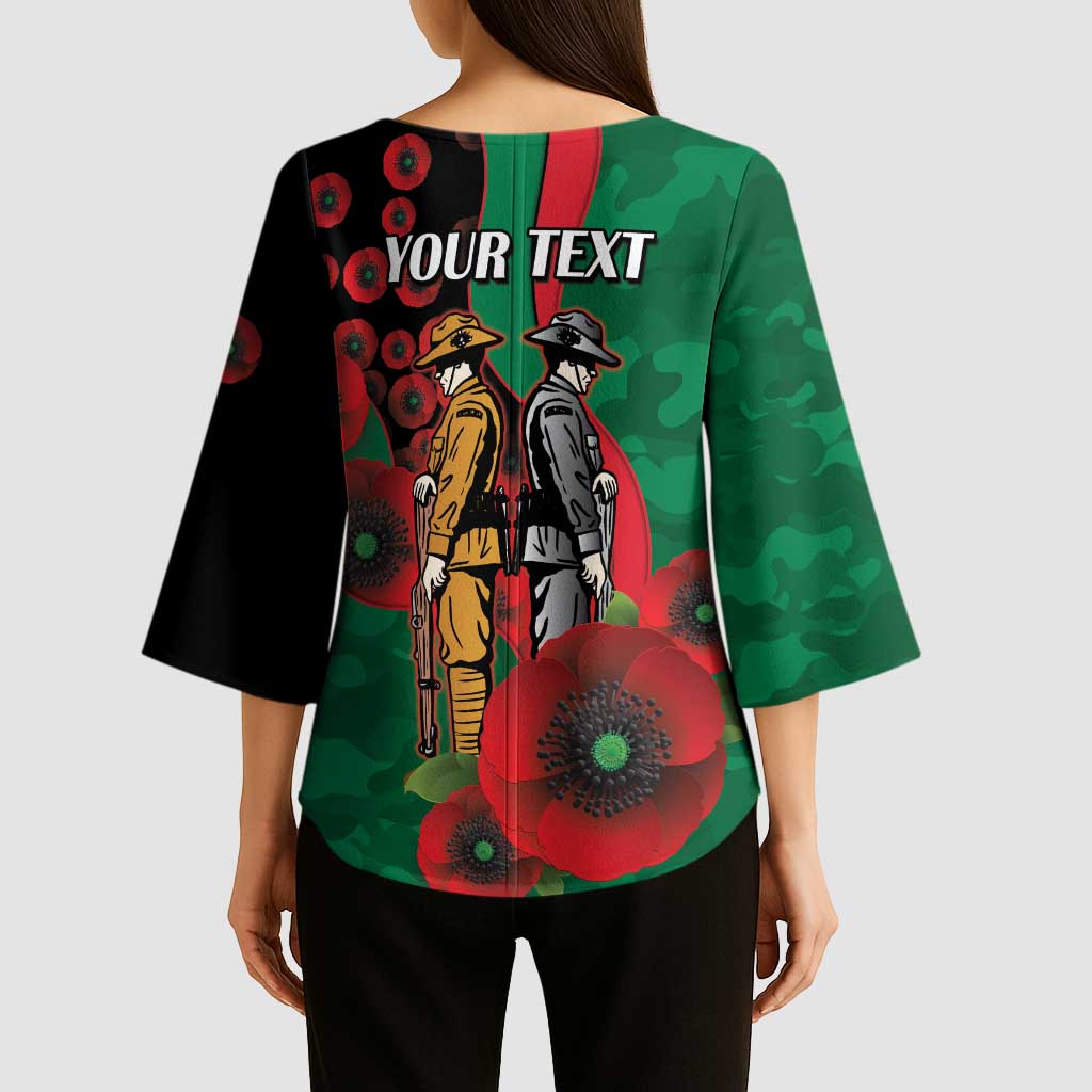 South Sydney Rabbitohs ANZAC Personalised Kimono Sleeve Blouse Lest We Forget Poppy Camo