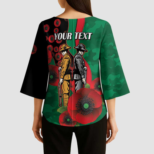 South Sydney Rabbitohs ANZAC Personalised Kimono Sleeve Blouse Lest We Forget Poppy Camo
