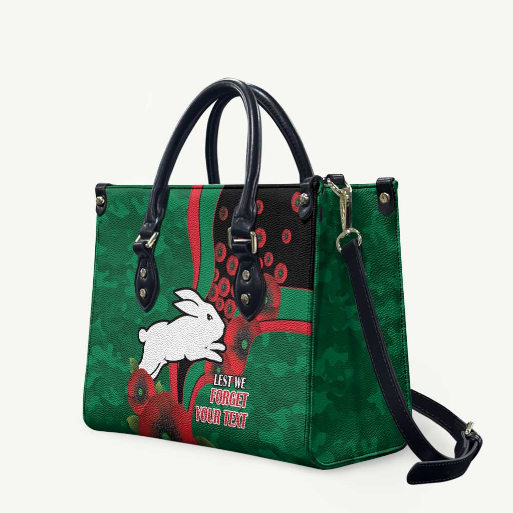 South Sydney Rabbitohs ANZAC Personalised Leather Bag Lest We Forget Poppy Camo