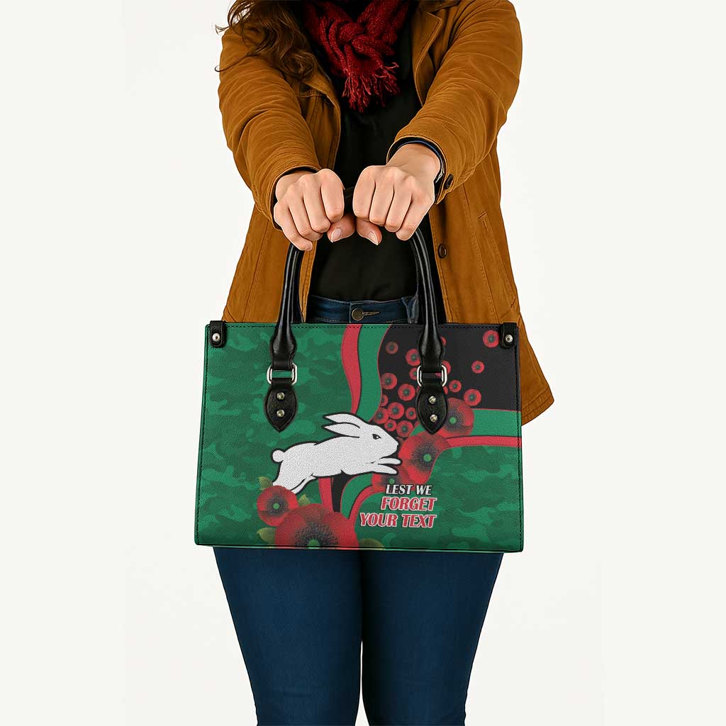 South Sydney Rabbitohs ANZAC Personalised Leather Bag Lest We Forget Poppy Camo