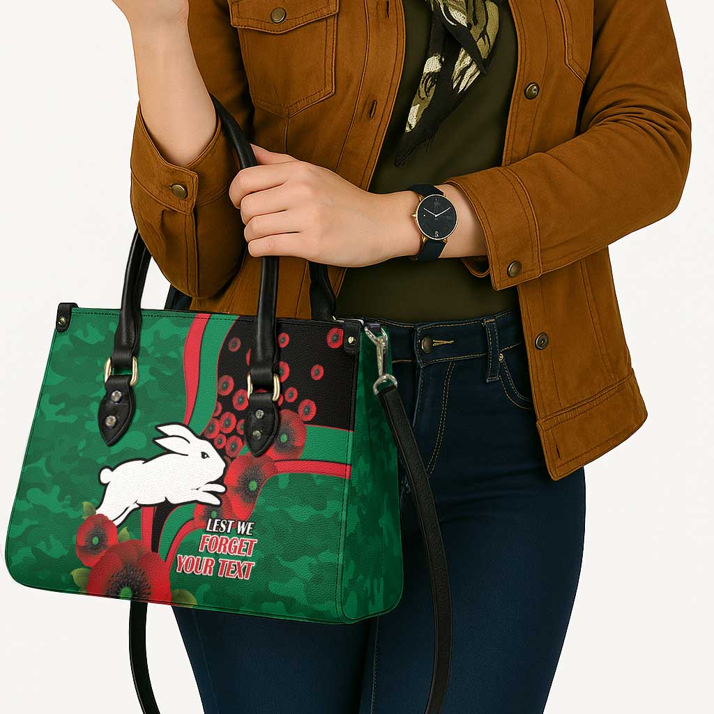 South Sydney Rabbitohs ANZAC Personalised Leather Bag Lest We Forget Poppy Camo