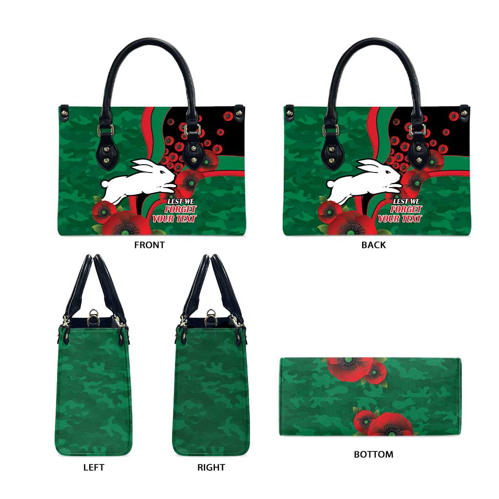 South Sydney Rabbitohs ANZAC Personalised Leather Bag Lest We Forget Poppy Camo