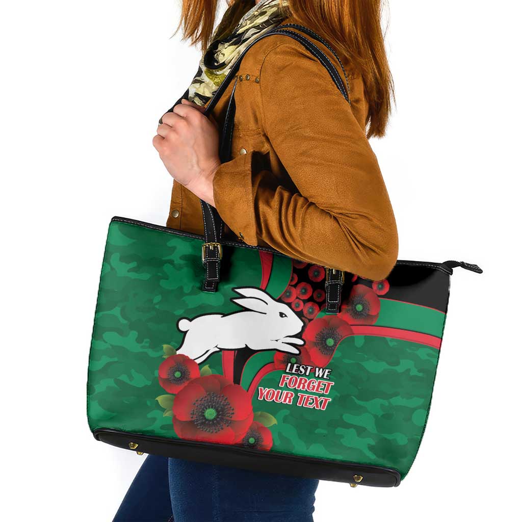 South Sydney Rabbitohs ANZAC Personalised Leather Tote Bag Lest We Forget Poppy Camo