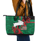South Sydney Rabbitohs ANZAC Personalised Leather Tote Bag Lest We Forget Poppy Camo