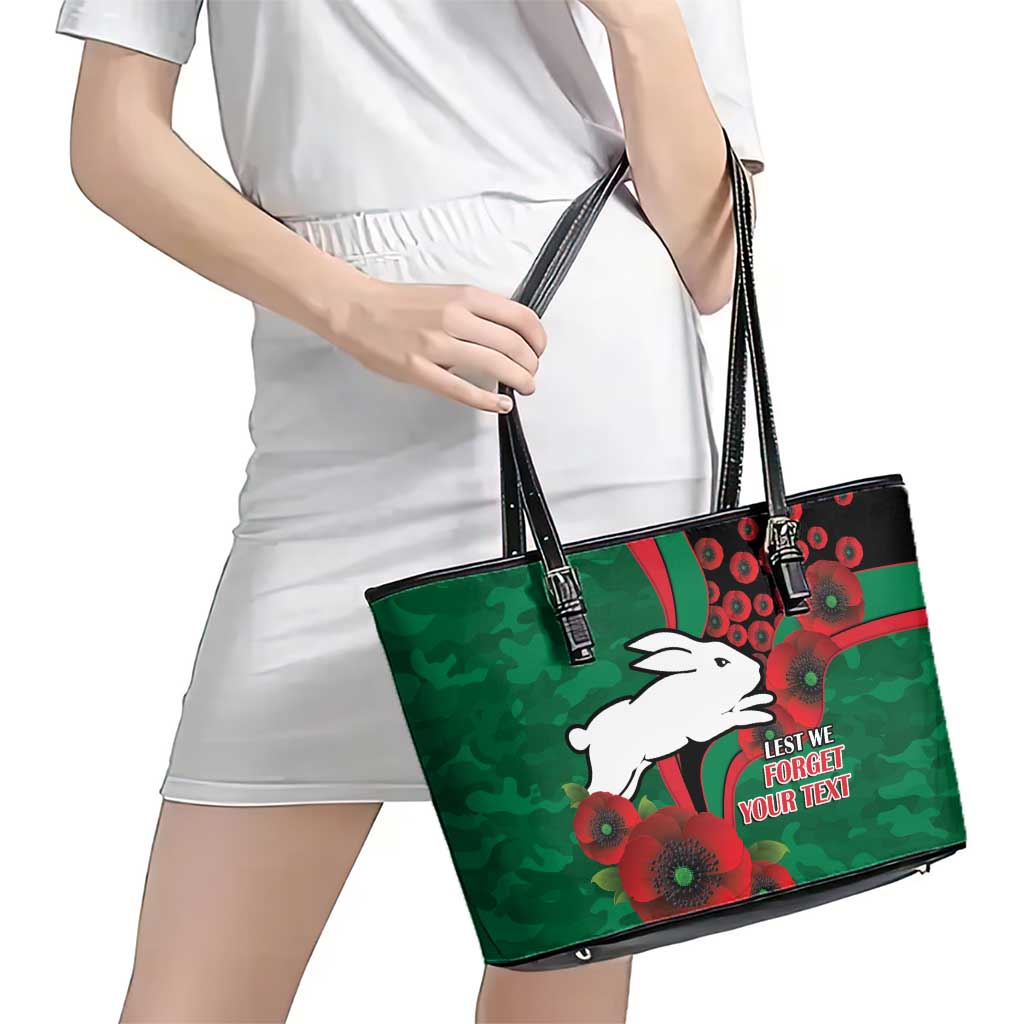 South Sydney Rabbitohs ANZAC Personalised Leather Tote Bag Lest We Forget Poppy Camo