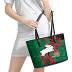 South Sydney Rabbitohs ANZAC Personalised Leather Tote Bag Lest We Forget Poppy Camo