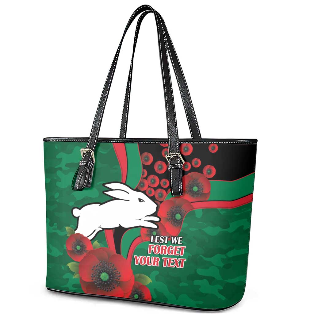 South Sydney Rabbitohs ANZAC Personalised Leather Tote Bag Lest We Forget Poppy Camo