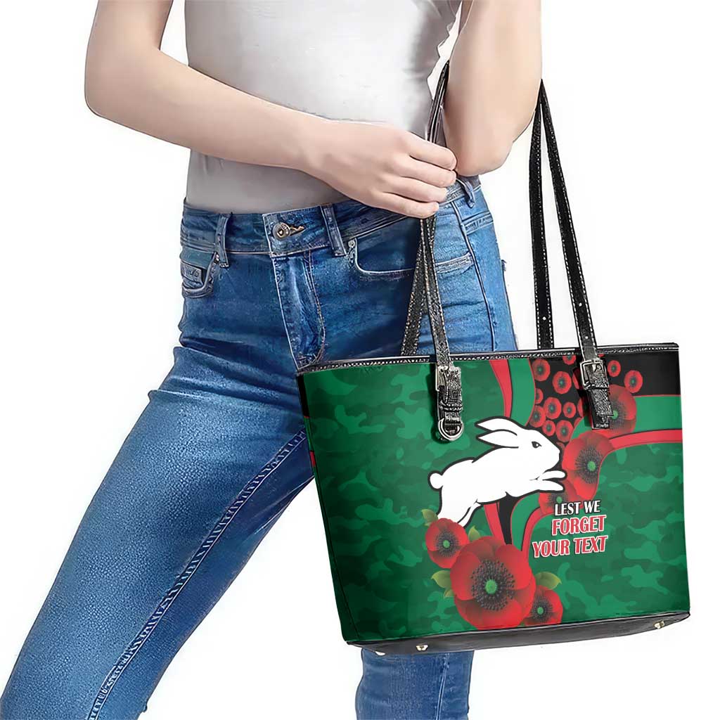 South Sydney Rabbitohs ANZAC Personalised Leather Tote Bag Lest We Forget Poppy Camo