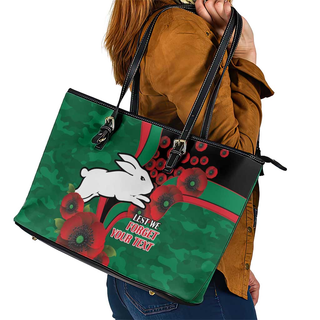 South Sydney Rabbitohs ANZAC Personalised Leather Tote Bag Lest We Forget Poppy Camo