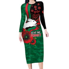 South Sydney Rabbitohs ANZAC Personalised Long Sleeve Bodycon Dress Lest We Forget Poppy Camo