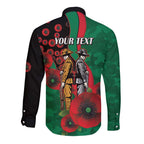 South Sydney Rabbitohs ANZAC Personalised Long Sleeve Button Shirt Lest We Forget Poppy Camo