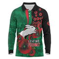 South Sydney Rabbitohs ANZAC Personalised Long Sleeve Polo Shirt Lest We Forget Poppy Camo