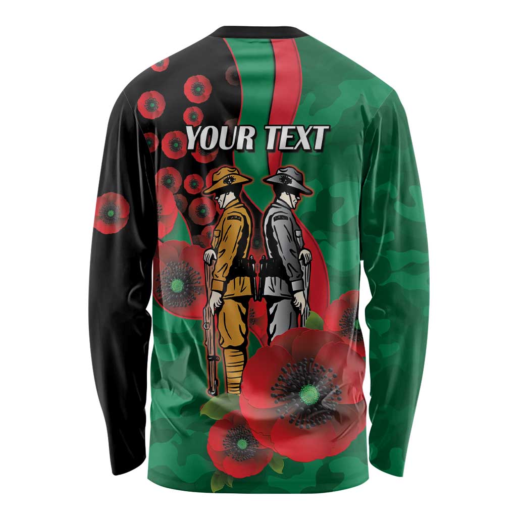 South Sydney Rabbitohs ANZAC Personalised Long Sleeve Shirt Lest We Forget Poppy Camo