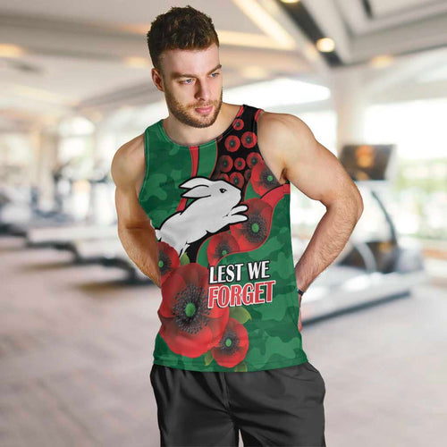 South Sydney Rabbitohs ANZAC Personalised Men Tank Top Lest We Forget Poppy Camo