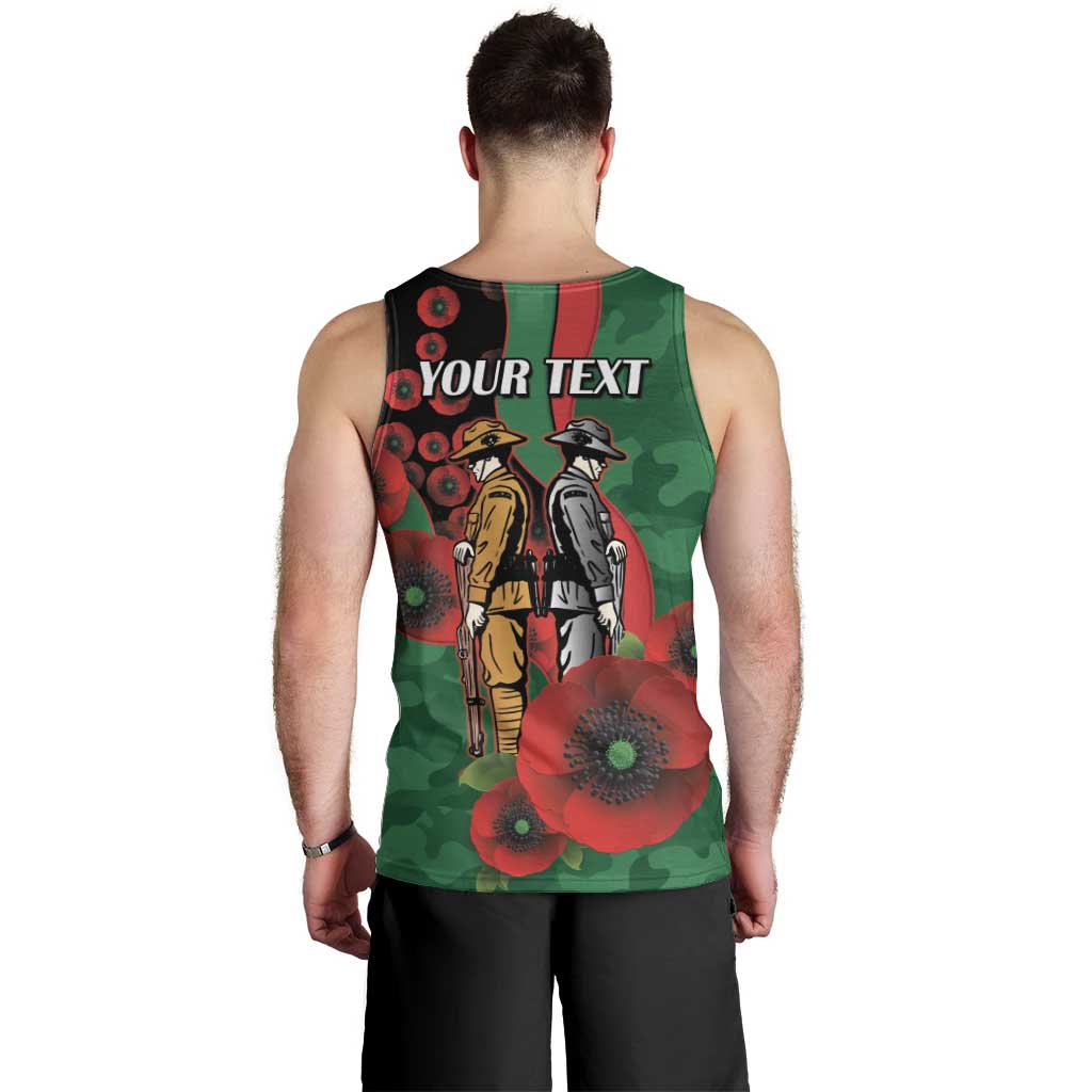 South Sydney Rabbitohs ANZAC Personalised Men Tank Top Lest We Forget Poppy Camo