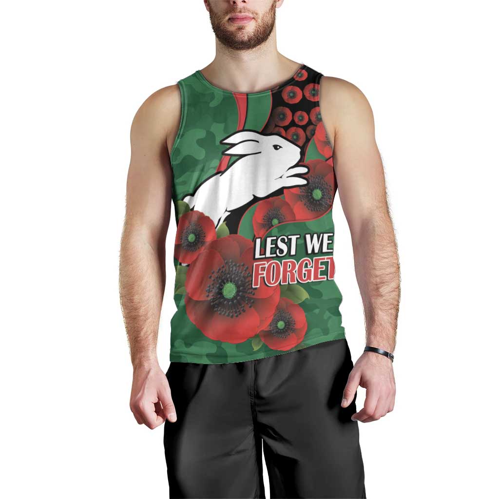 South Sydney Rabbitohs ANZAC Personalised Men Tank Top Lest We Forget Poppy Camo