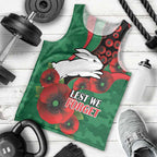 South Sydney Rabbitohs ANZAC Personalised Men Tank Top Lest We Forget Poppy Camo